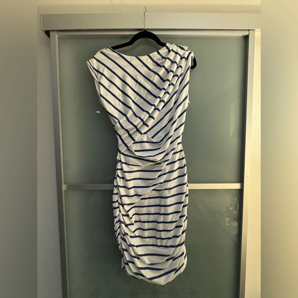 Pam & Gela Blue and White Sleeveless Bodycon Mini Dress - Picture 7 of 8